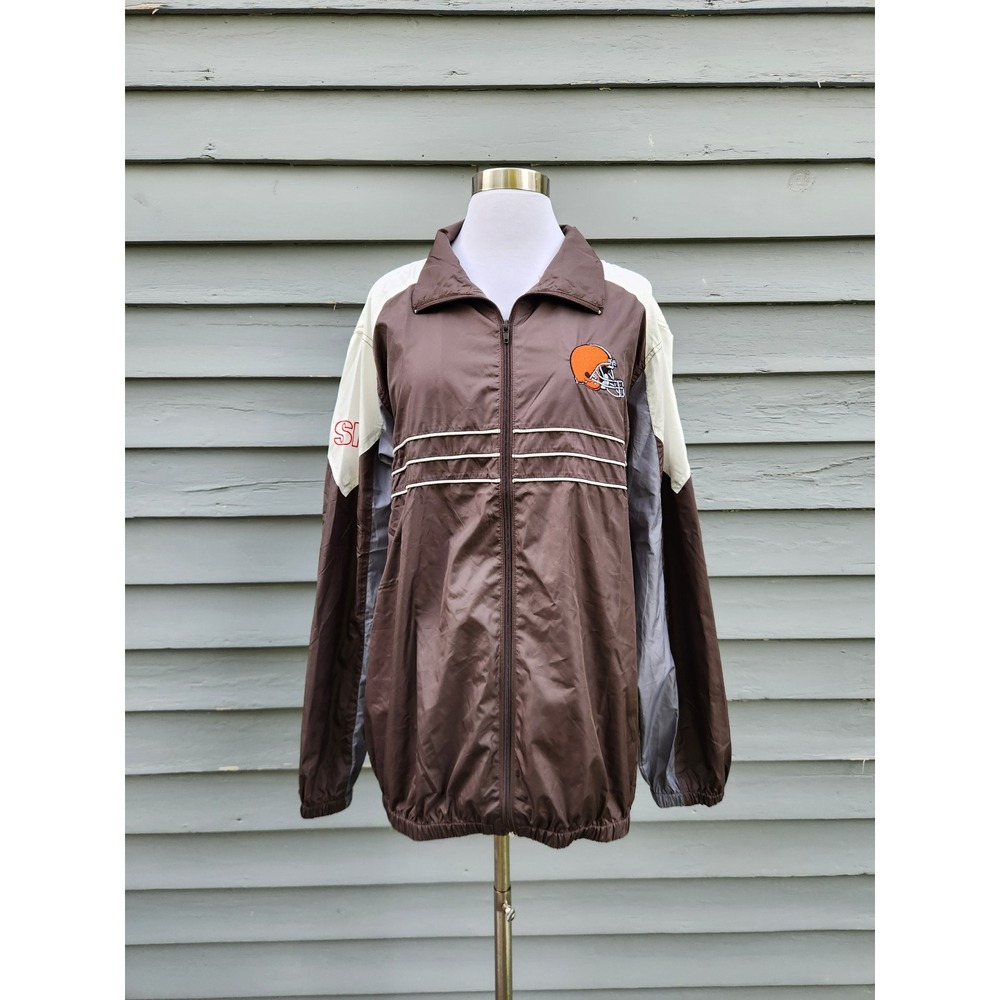 Vintage NFL Cleveland Browns Windbreaker Brown Colorblock Embroidered Large